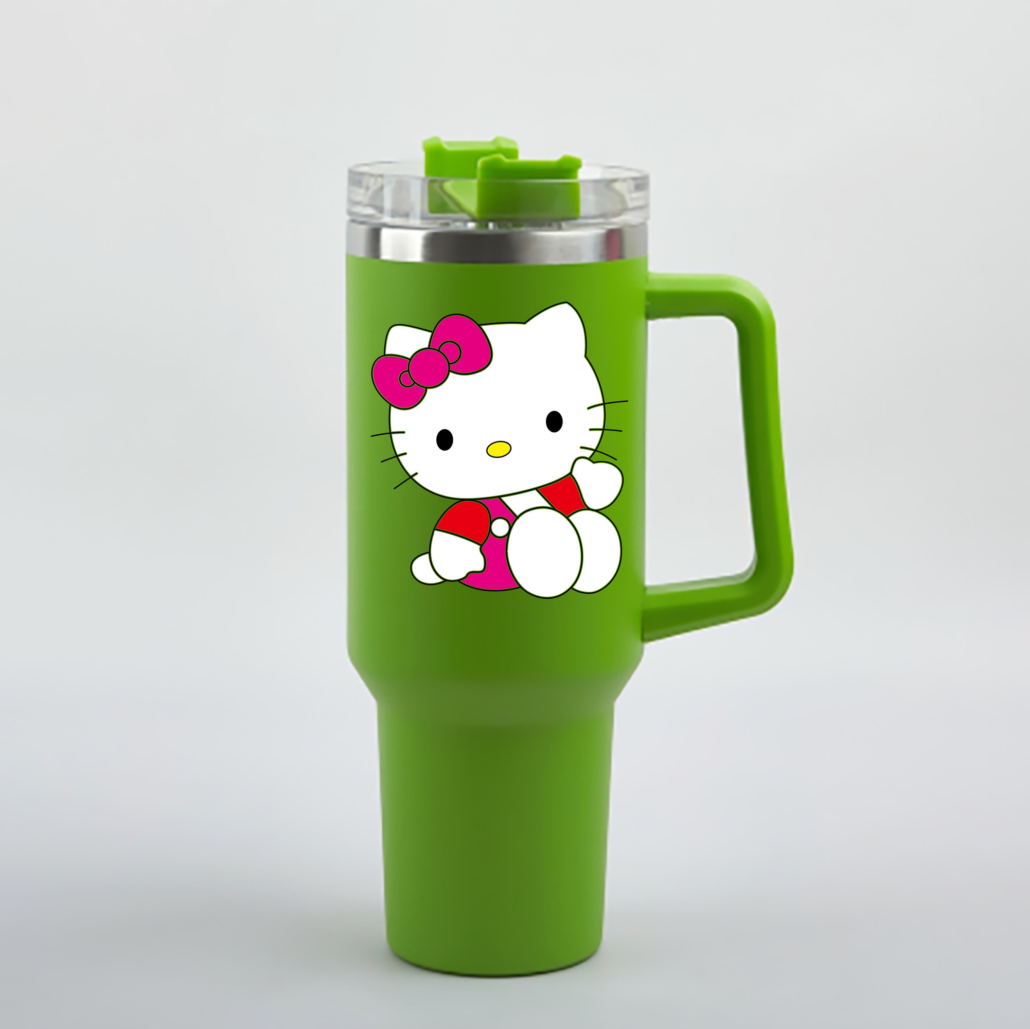 （画像用） Hello Kitty ハローキティ 1200mL車用タンブラー - クリスタルステッカー（プラスチックストロー付き）